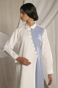 Diagonal Placket Check Shirt Dress
