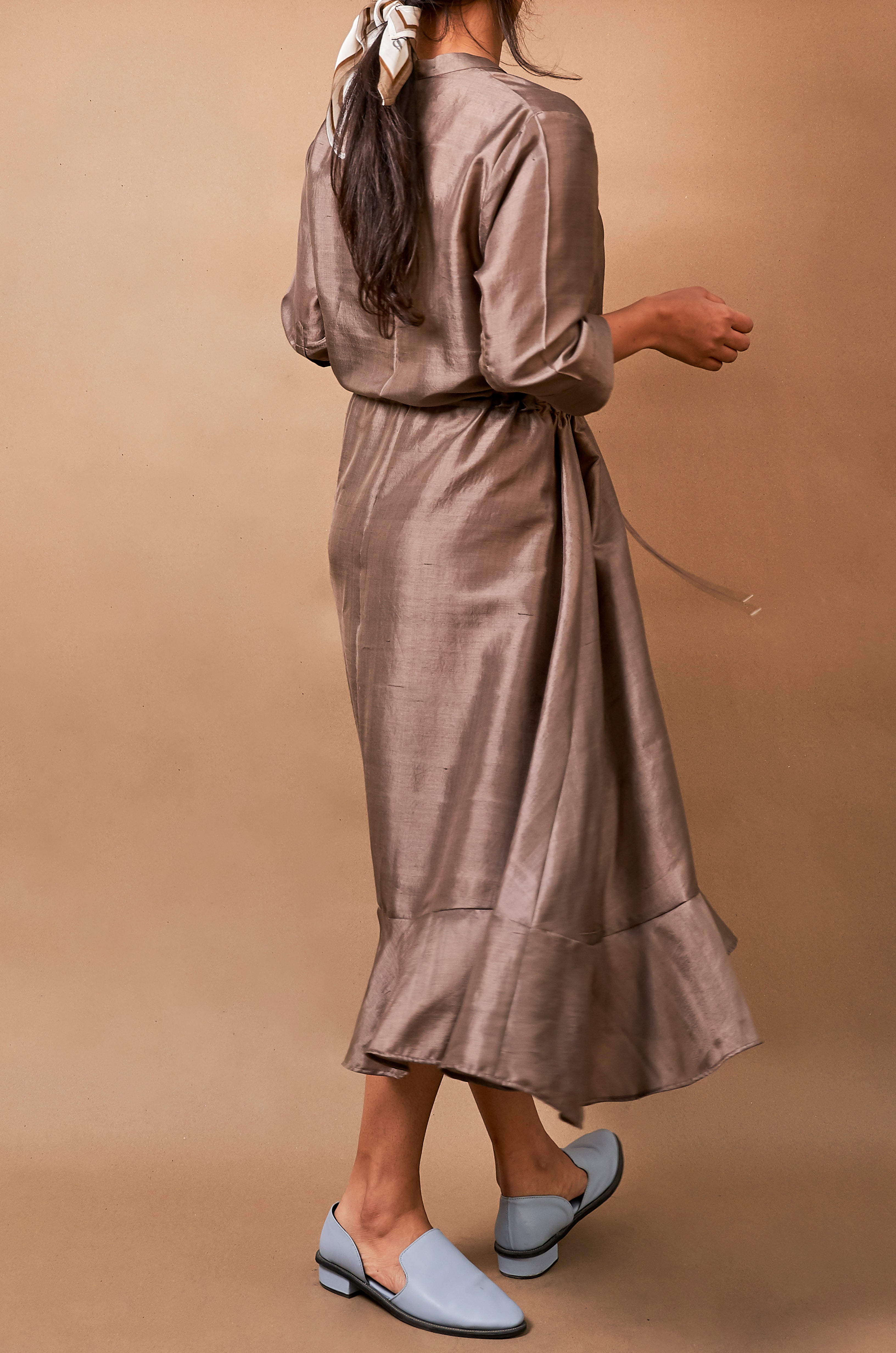 Mancrush Solid Silk Flared Dress With Drawstring
