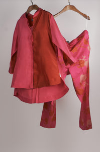 Shades of Pink solid shirt with printed pants Coordinated set