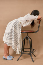 Load image into Gallery viewer, Off White Floral Striper Flared Dress
