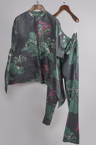 Grey tree printed top with printed pants Coordinated set