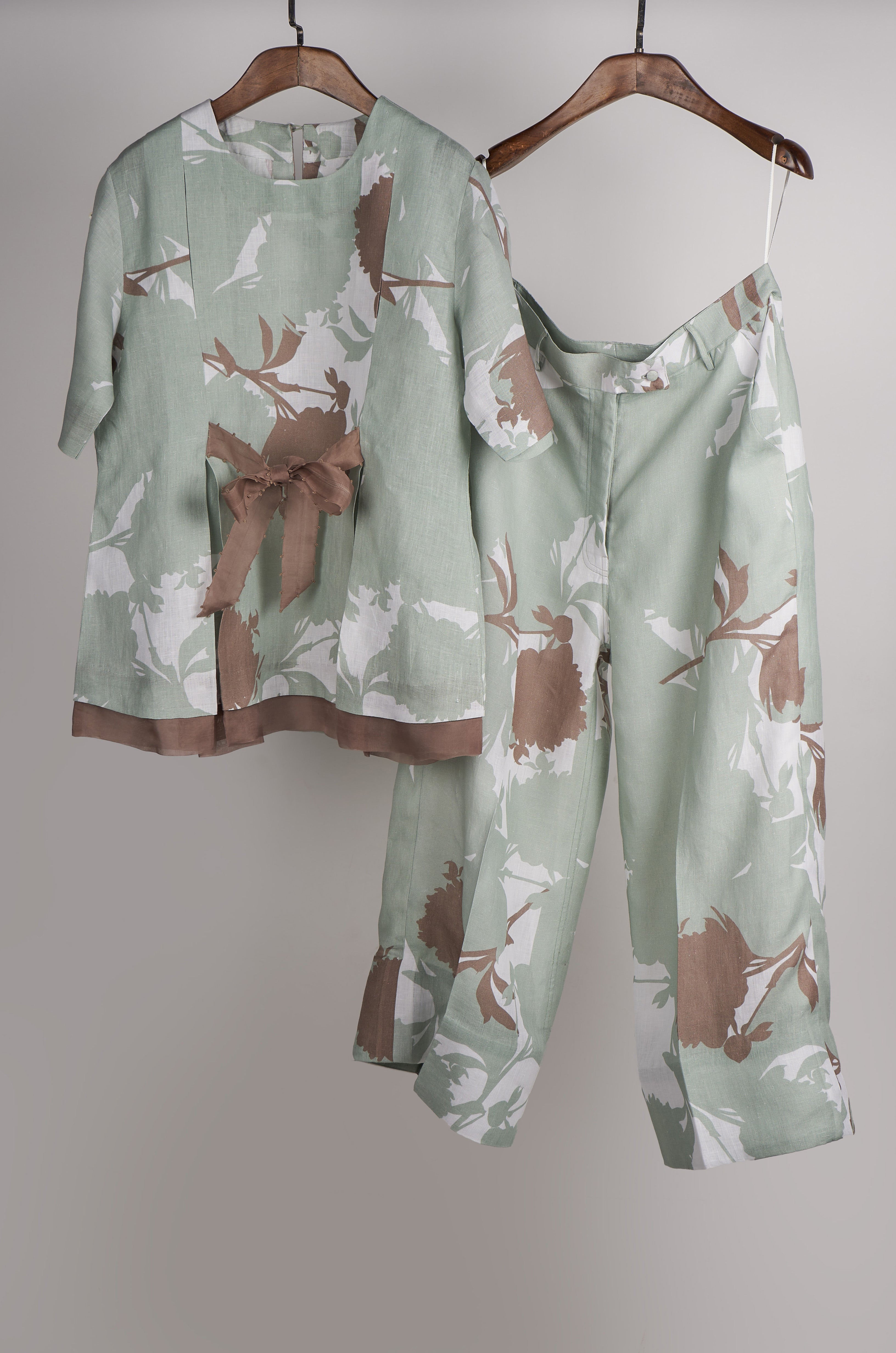 Mint and Beige print on print Linen Co-ord Set