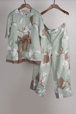 Load image into Gallery viewer, Mint and Beige print on print Linen Co-ord Set
