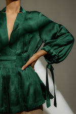Load image into Gallery viewer, Embellish Jade green silk blouse
