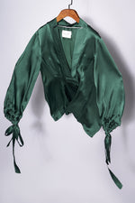 Load image into Gallery viewer, Embellish Jade green silk blouse
