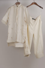 Load image into Gallery viewer, Off-White solid embroidered Linen Co-ord Set
