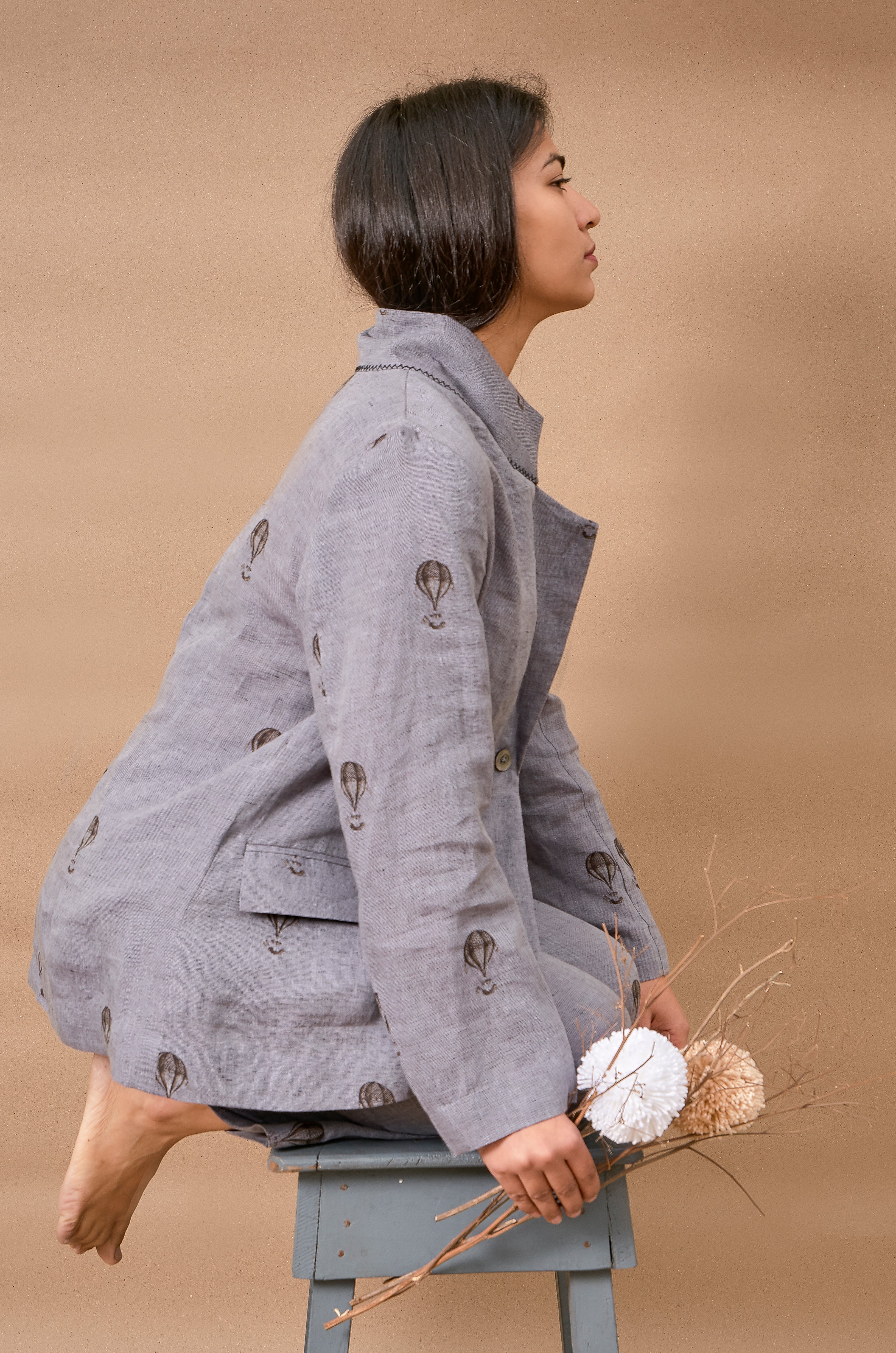 Goodnight Balloon Print Linen Pant Suit