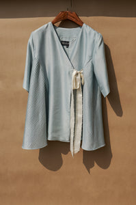Drizzle Pintucks Overlap Blouse With Tie-up Detail