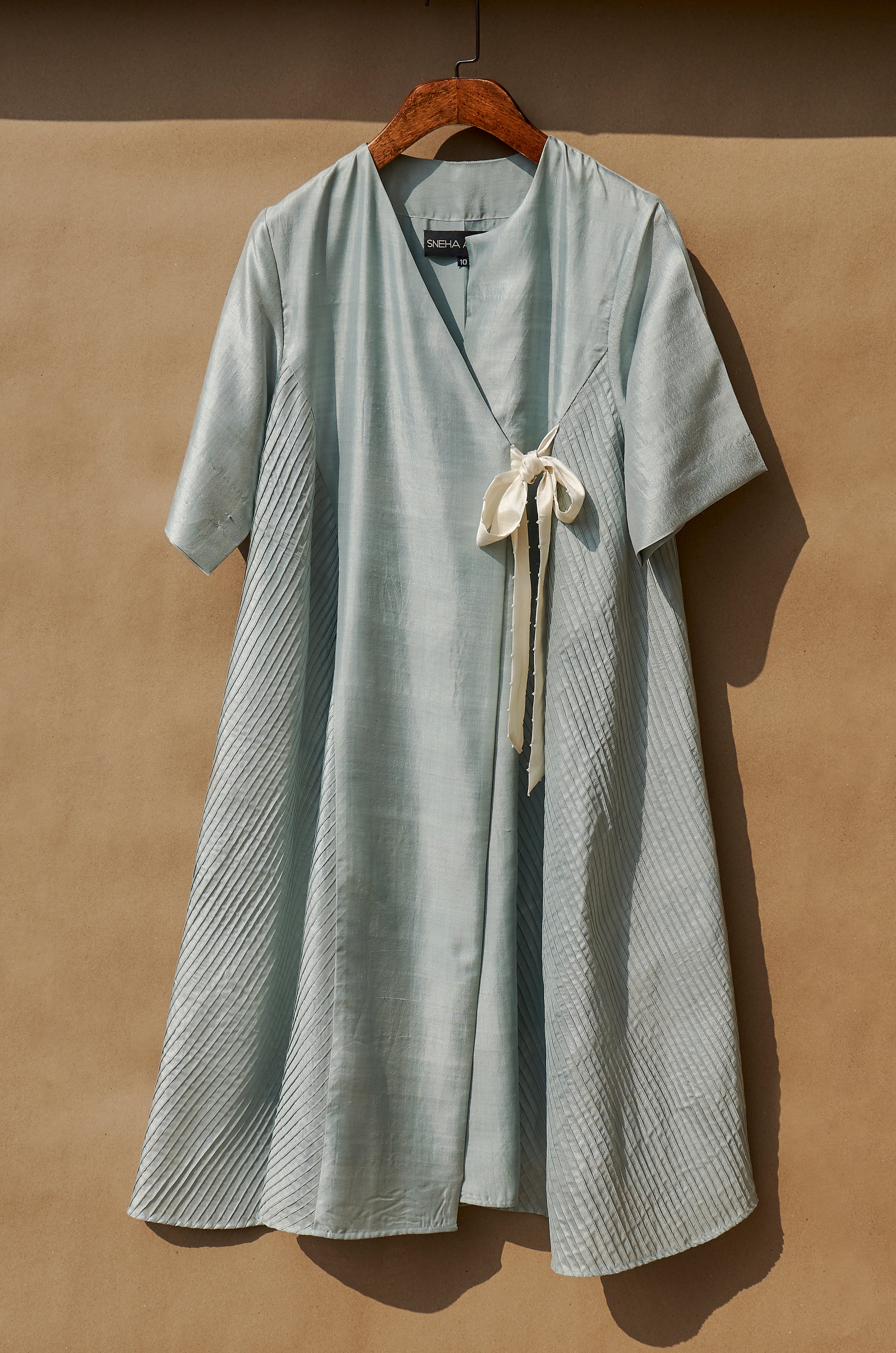 Drizzle Pintucks Overlap Dress With Tie-up Details