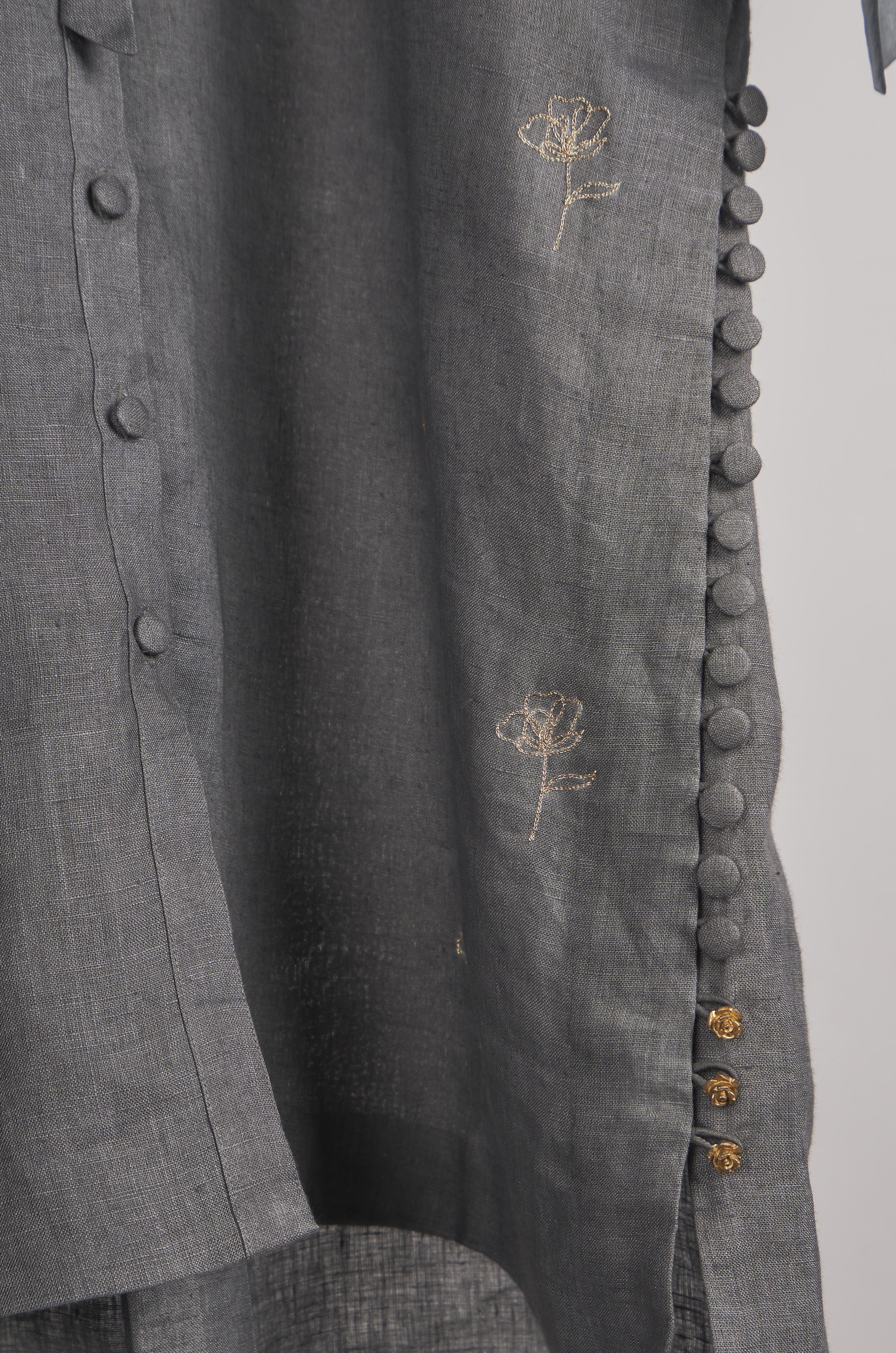 Grey solid embroidered Linen Co-ord Set