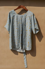 Load image into Gallery viewer, Rain Dance Polka Pleated Blouse with Belt
