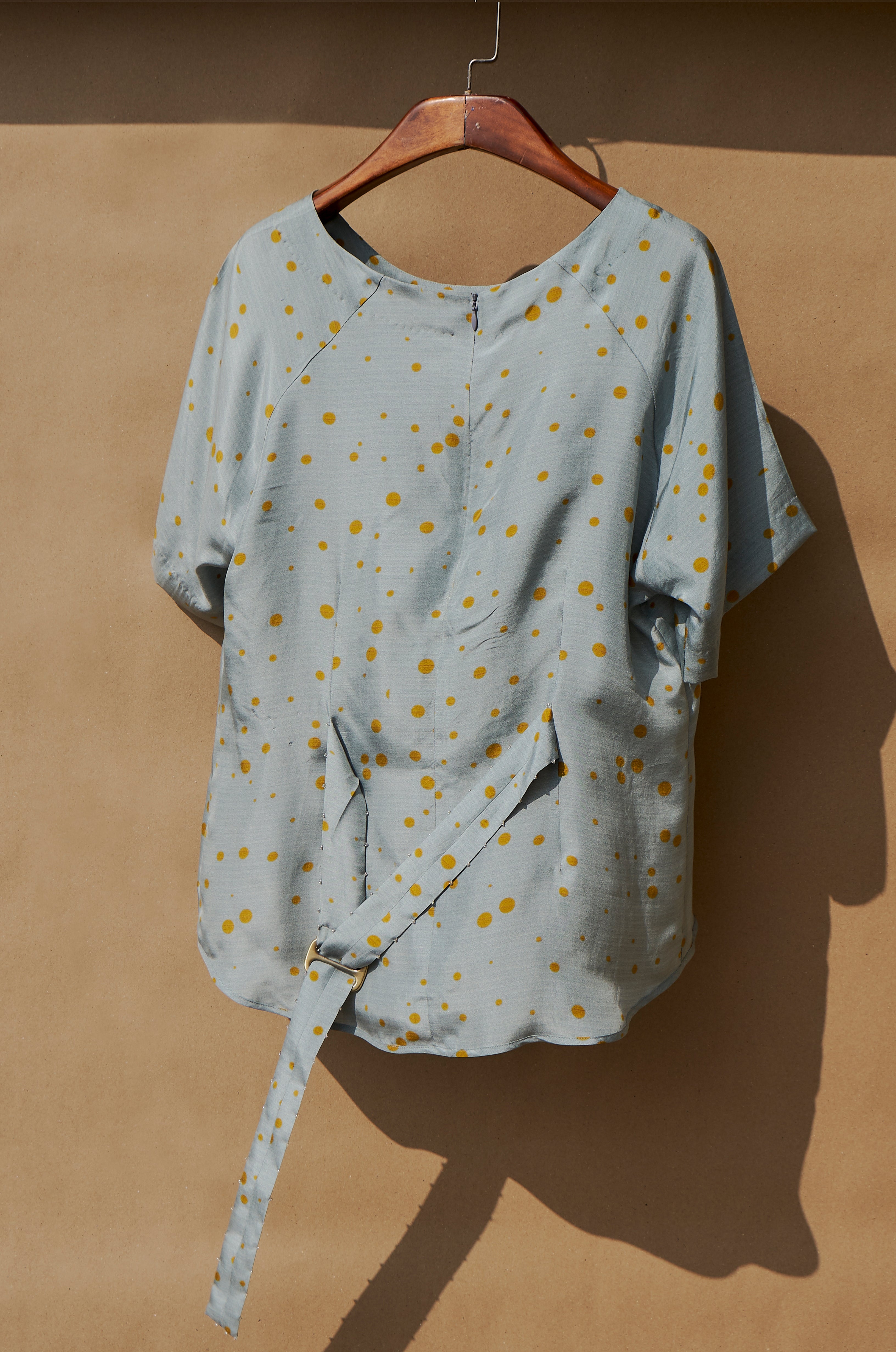 Rain Dance Polka Pleated Blouse with Belt