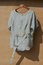Load image into Gallery viewer, Rain Dance Polka Pleated Blouse with Belt
