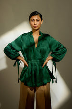 Load image into Gallery viewer, Embellish Jade green silk blouse
