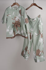 Load image into Gallery viewer, Mint and Beige print on print Linen Co-ord Set
