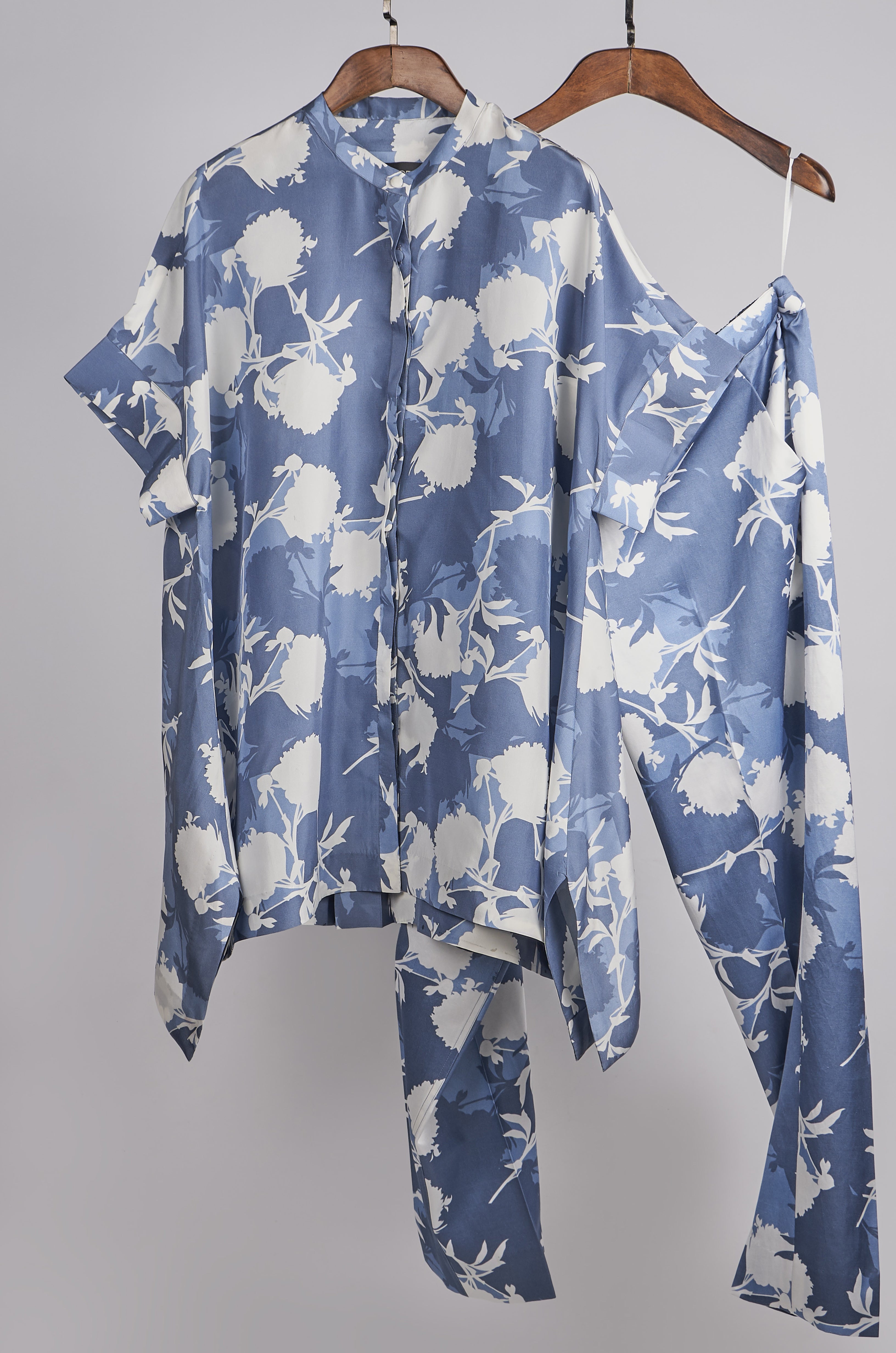 Blue floral printed top with printed pants Coordinated set