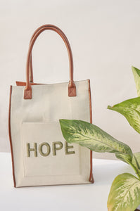 Hope hand embroidered canvas tote
