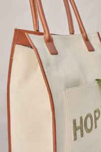Hope hand embroidered canvas tote
