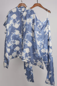 Blue floral printed top with printed pants Coordinated set
