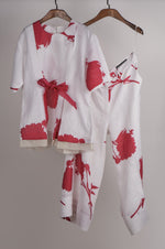 Load image into Gallery viewer, Pink and white print on print Linen Co-ord Set
