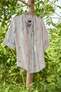 Drizzle Silk Bird Embroidered Tie-up Blouse