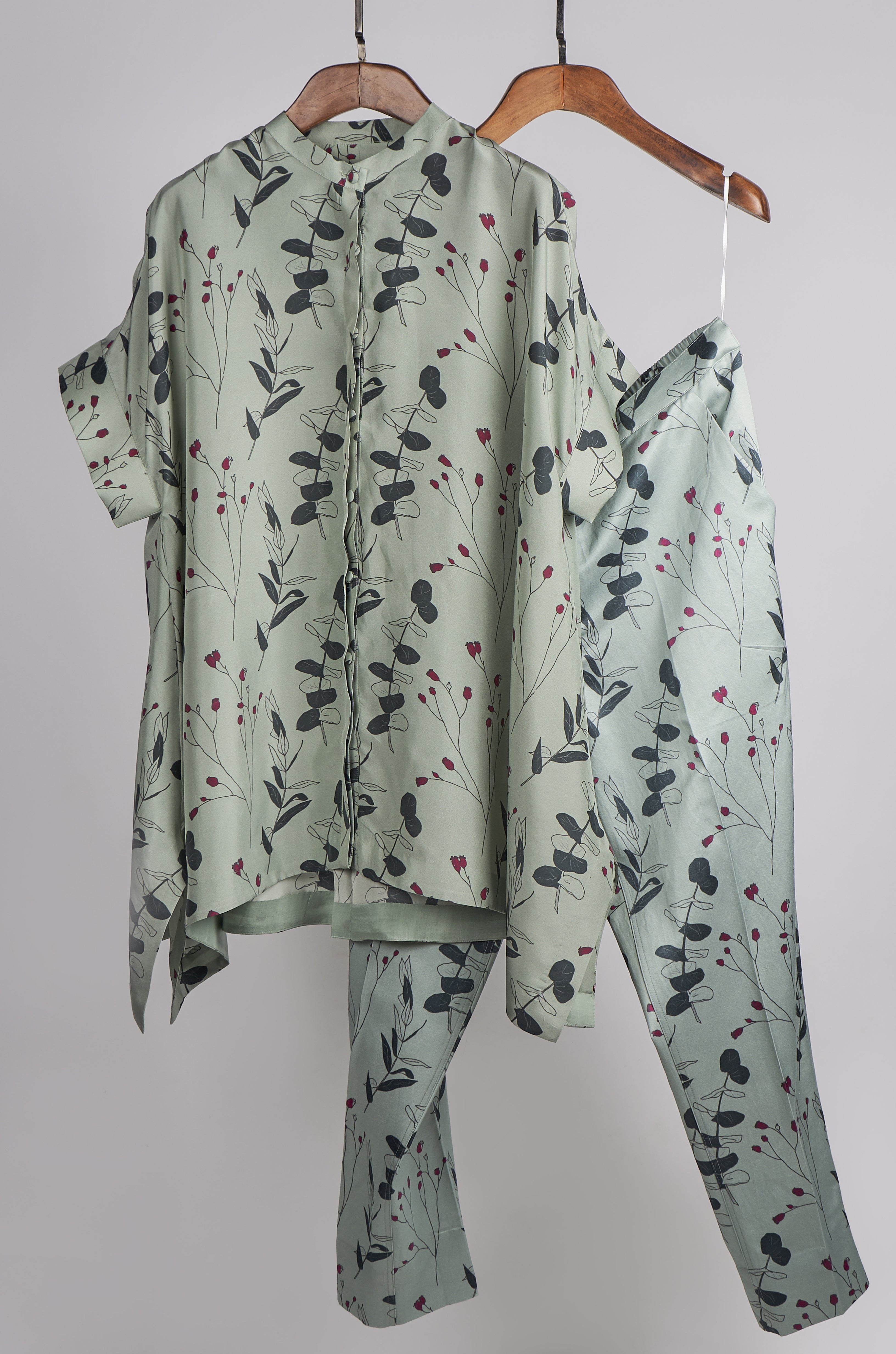 Mint floral printed top with printed pants Coordinated set