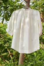 Load image into Gallery viewer, White Silk Bird Embroidered Tie-up Blouse
