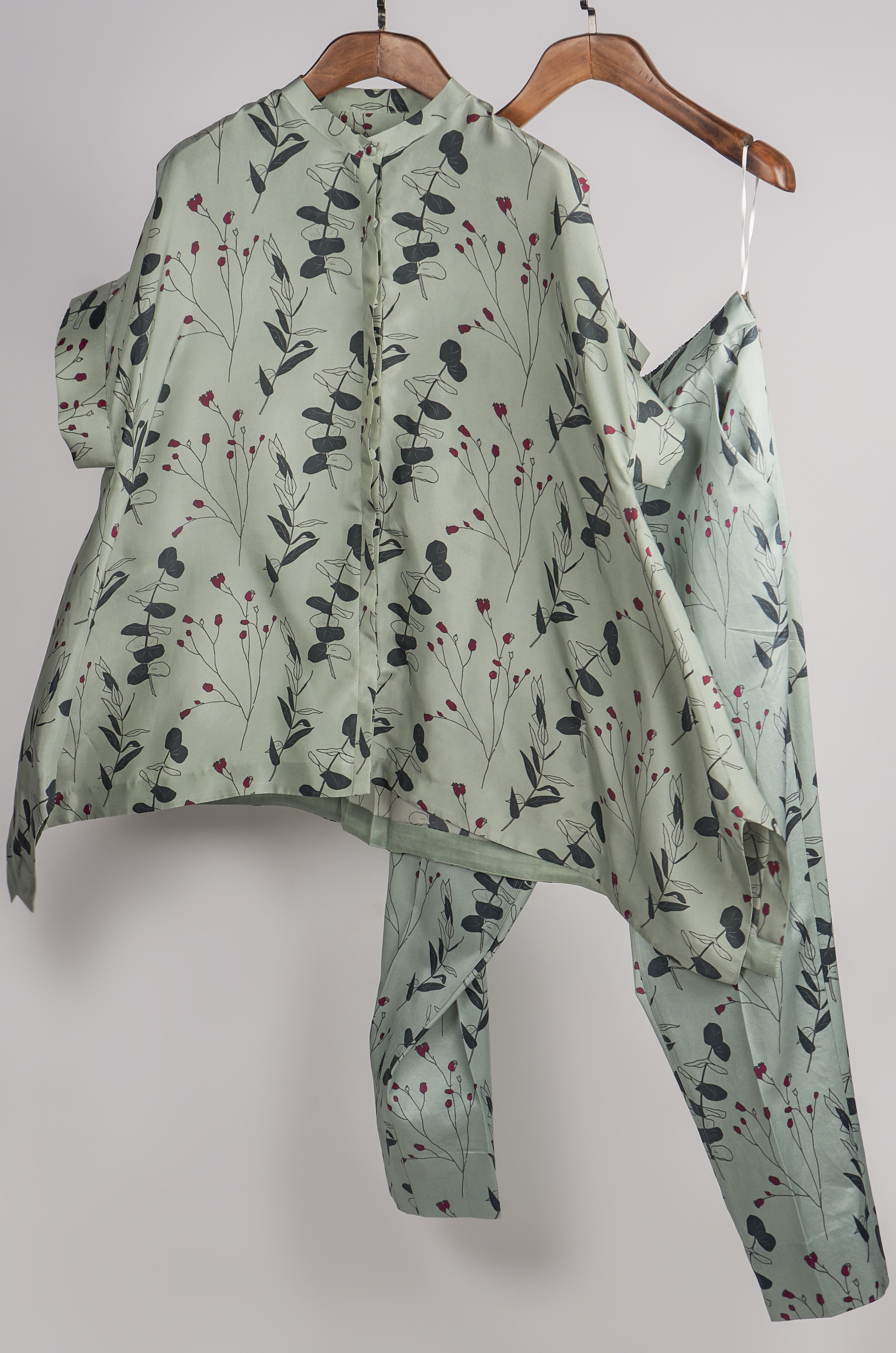 Mint floral printed top with printed pants Coordinated set