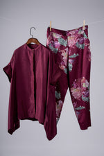 Load image into Gallery viewer, Marsala Solid top with Watercolour Peonies pants Coordinated set
