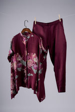 Load image into Gallery viewer, Marsala Watercolour Peonies top with solid pants Coordinated set
