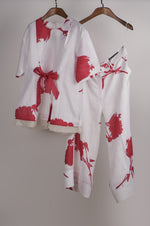 Load image into Gallery viewer, Pink and white print on print Linen Co-ord Set
