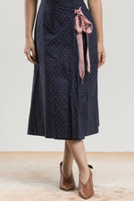 Load image into Gallery viewer, NAVY BLUE POLKA WRAP AROUND SKIRT
