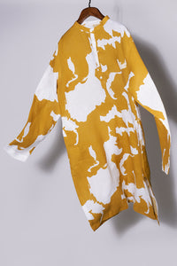 Yellow linen print kurta