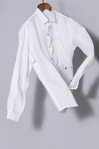White linen shirt with contrast stitch
