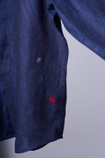 Load image into Gallery viewer, Dark blue linen shirt with contrast stitch
